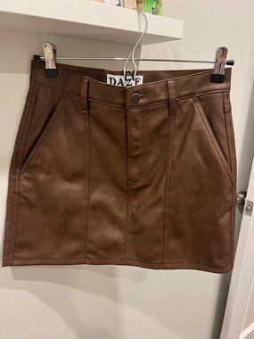 NWT DAZE Brown Faux Leather Mini Skirt